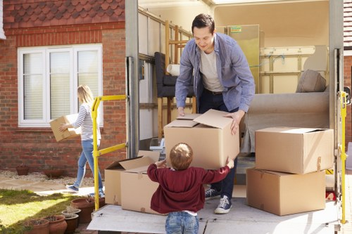Packed boxes prepared for student move